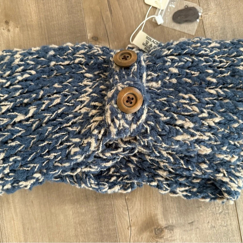 NEW Simply Noelle Scarf Convertible Infinity Straight Wrap Chunky Knit Blue Tan‎